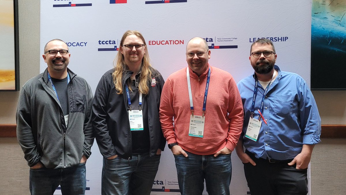 ShaneHand1's tweet photo. This week, Professors Halverson, Brundrett, Marriott, and Hand attended the TCCTA's 79th Annual Convention in Dallas, TX, where they attended sessions by educators from across the state of Texas to learn new tools, insights, and strategies to bring back to #AlvinCollege. https://t.co/qhOOIacILX