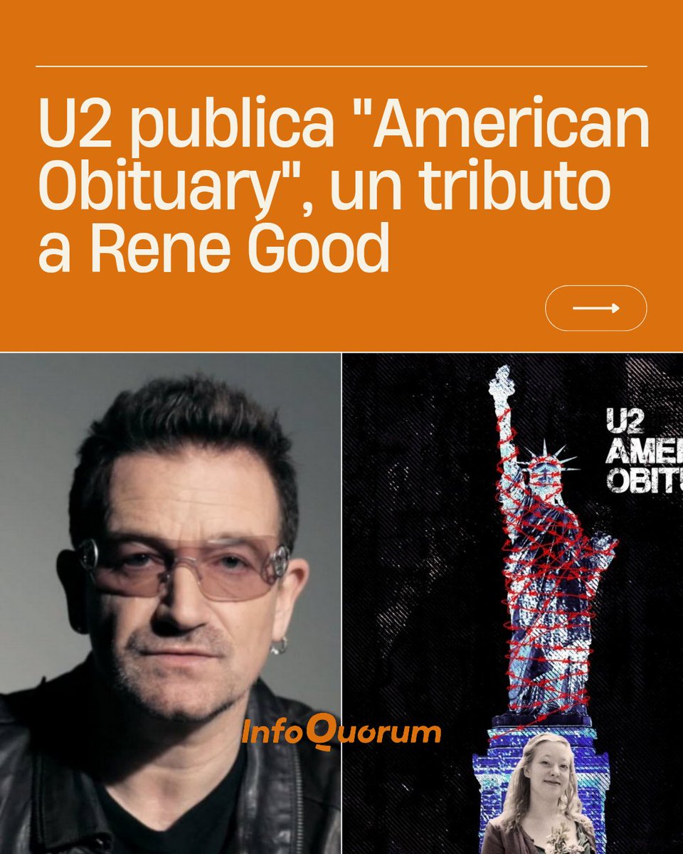 quorum_mx's tweet photo. 🎶✊🏽🇺🇸 La banda de #rock, #U2, ha publicado su nuevo tema en tributo a #ReneGood, asesianda por agentes de ICE a principios de este año. 

👉🏽 La banda publicó un EP con siete pistas que abren con "America Obituary", tema dedicado a una de la víctimas de las agresiones de las fuerzas anti migratorias de #DonalTrump. 

La banda describió que "Days of Ash", nombre del EP, es una respuesta a los eventos recientes: "no solo por Rene sino por la muerte de América".