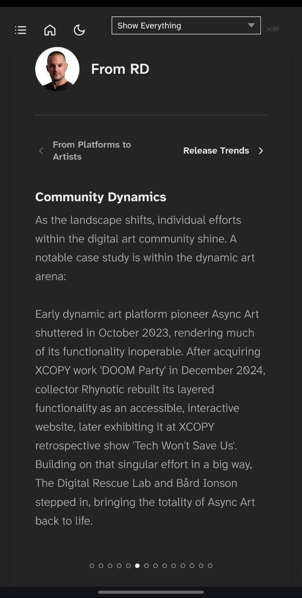From the <a href="/24_Hours_Art/">24 Hours of Art</a> 2025-26 Annual Report.
<a href="/Rhynotic/">Adam</a>, <a href="/BardIonson/">𝙱å𝚛𝚍 𝙸𝚘𝚗𝚜𝚘𝚗</a> and <a href="/ArtRescueLab/">Digital Rescue Lab</a>

Support those in the space who are working on sustainability and permanence ✌️

annual.24hours.art/2025