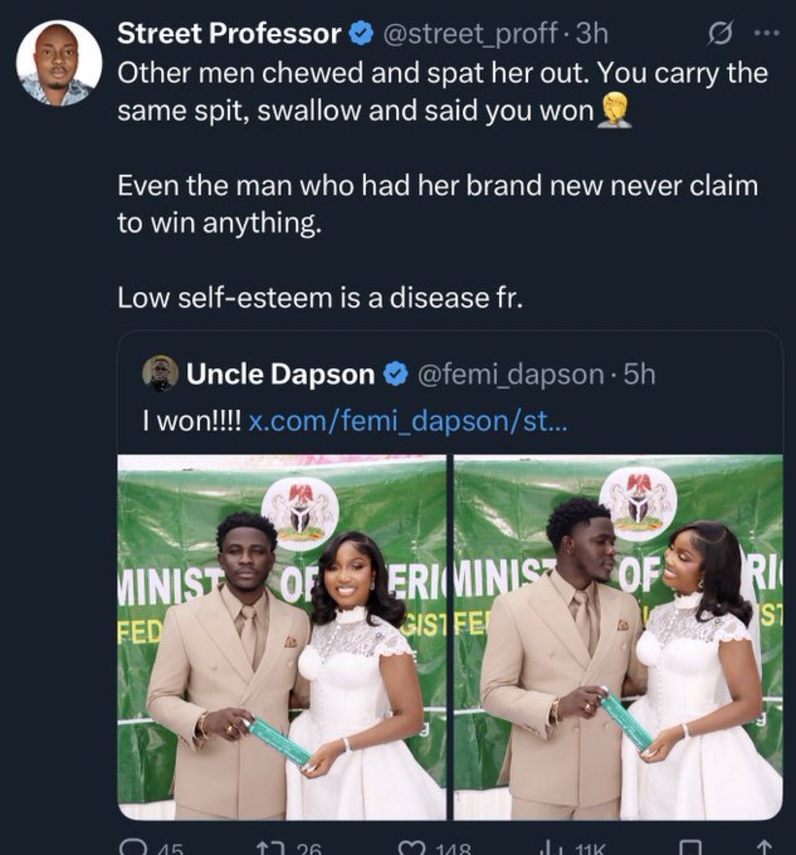 Preshobia's tweet photo. X has got the highest number of misogynistic men across social media. Their h@te for women is too loud to be ignored. @street_proff I hope you get married to your fellow g@y man https://t.co/jEwqpOuZlZ