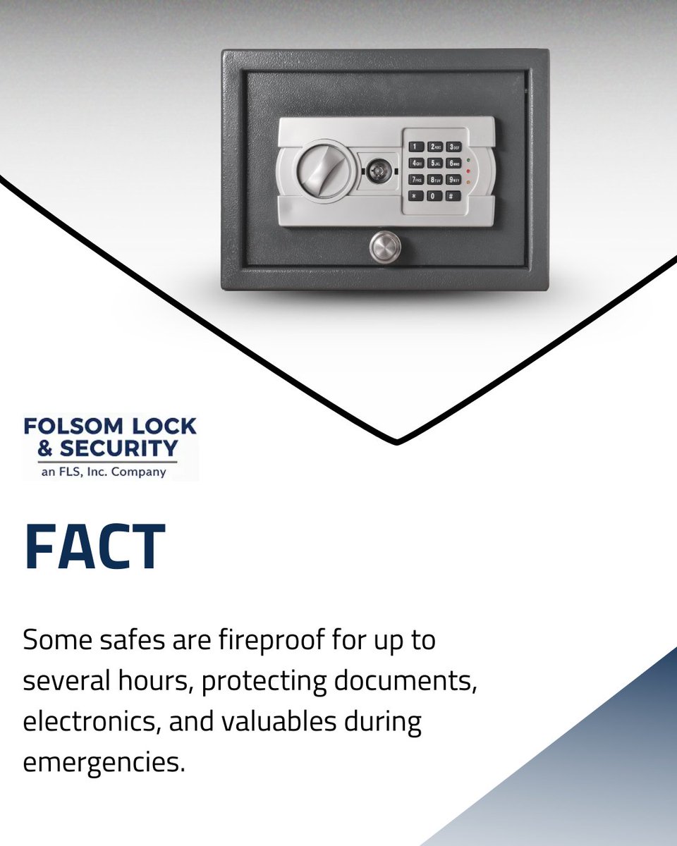 FolsomLocks's tweet image. Some safes are fireproof for up to several hours, protecting documents, electronics, and valuables during emergencies.

#LocksmithServices #LockInstallation #SafeInstallation #SteelDoorSecurity #GateRepair #AccessControlSystems #ElectronicRekeying #CommercialLocksmith