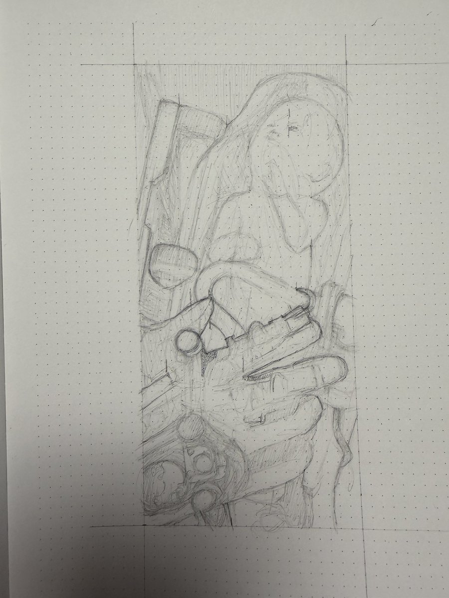 DS_repatriART's tweet photo. I drew this over a few days recently. I used an earlier photomode as a reference from Death Stranding. 

Essentially BB is safe in the protective arms of Sam… but Cliff Unger has other ideas and both Sam and Lou know he is never far away.

This was the first piece of original art that Hideo Kojima reposted on X so I was very proud of that. 🙇‍♂️🫶 #DeathStranding #strandsofcreativity