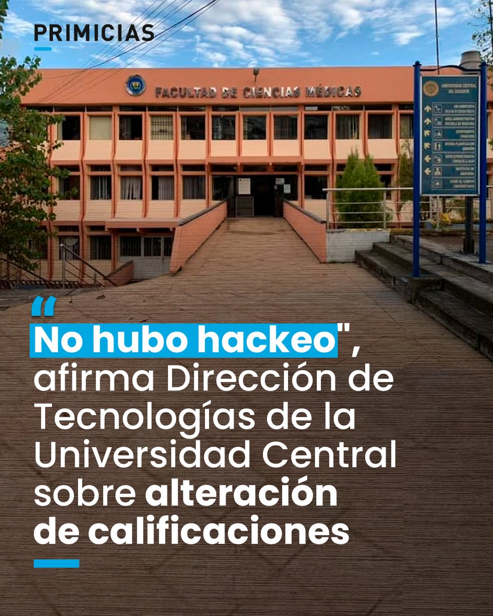 La Facultad de Medicina de la Universidad Central del Ecuador informó la alteración de calificaciones para que 19 estudiantes aprueben cuatro materias perdidas por bajo rendimiento académico. Su Rector pide una investigación. prim.ec/5i8950Yj6Qh