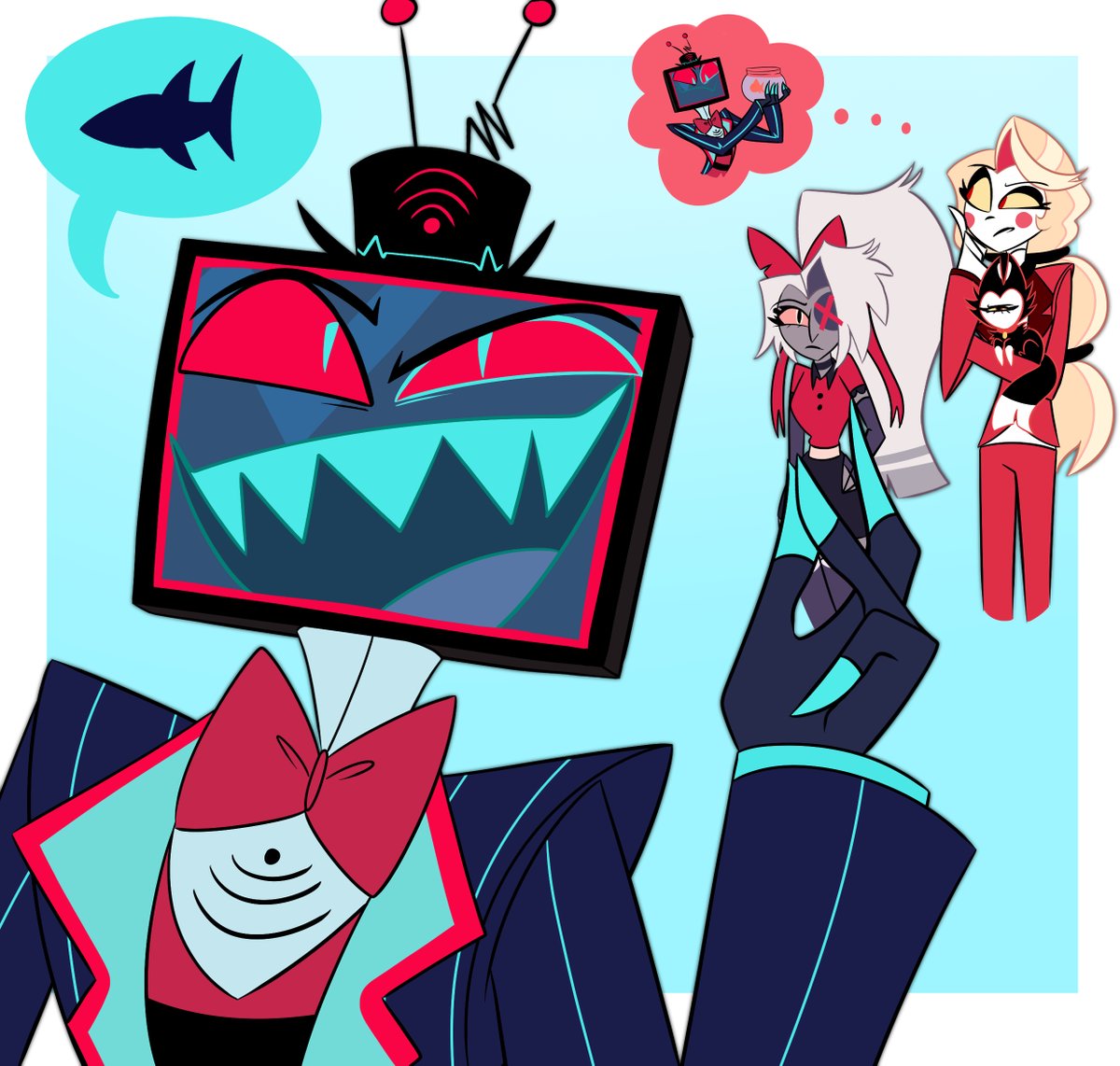 kiwipoplin's tweet image. Pets (except Vox turned it into a competition)

#hazbinhotel #hazbinhotelcharlie #hazbinhotelvaggi #hazbinhotelvox