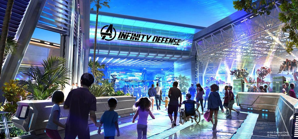 Work seems to be underway on the entrance to Avengers Infinity Defense! 

Large canopy pieces have been installed, creating the entry overhang shown in concept art.