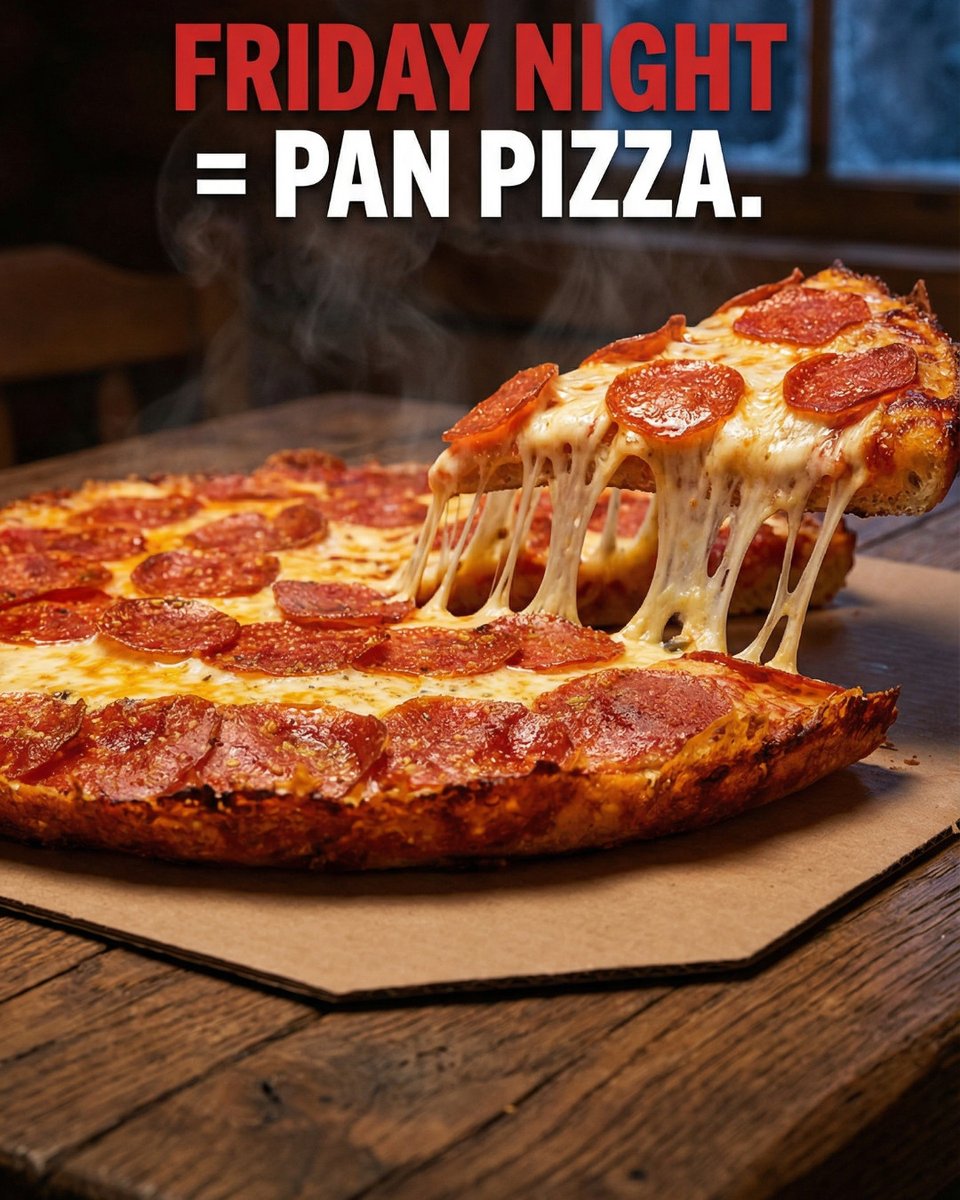 FRIDAY just got THICK 😮‍🔥🍕

That golden, crispy crust.
That fluffy inside.
That edge-to-edge cheese pull.

Pan Pizza for just $12.99 + grab Pairings 2 for $7.99 and make it a full-on weekend kickoff 🙌🔥

Don’t cook. Don’t share (unless you have to).

Order now 👇