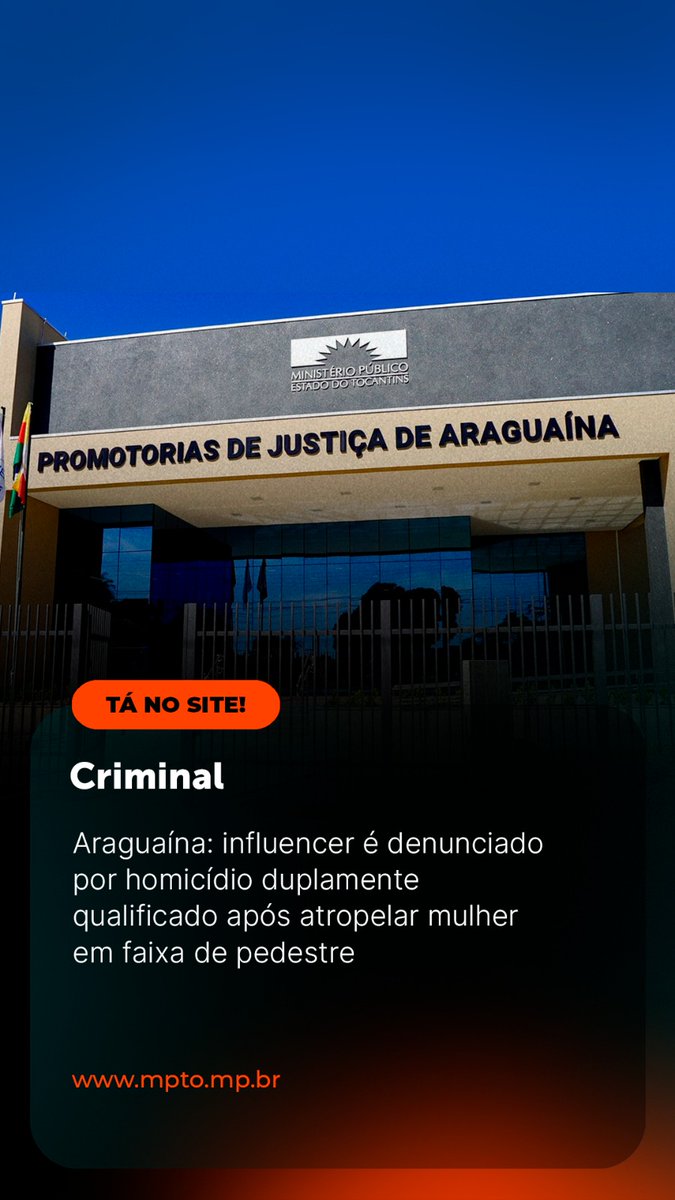 MPETocantins's tweet image. ☝️ Araguaína: influencer é denunciado por homicídio duplamente qualificado após atropelar mulher em faixa de pedestre.

🖥️ x.gd/7ScPv

👉 Seus direitos foram desrespeitados?
📞 Ligue 127.

#MPTO #MPTOAtuante #Tocantins #Araguaína