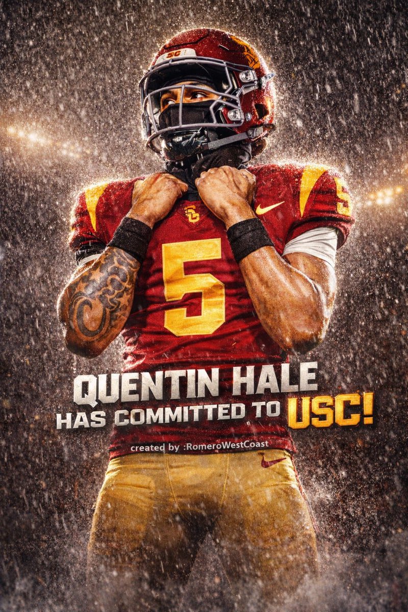 🚨BREAKING TROJAN NEWS‼️: 

4⭐️ 2027 WR Quentin Hale has committed to the USC Trojans. 

The former Los Angeles Cathedral WR now at Corona Centennial, Hale is primed for a HUGE senior season following his epic 872 yards and 12 TD junior season. 

#FightOn ✌🏿| <a href="/uscfb/">USC Football ✌️</a> | USC=WRU