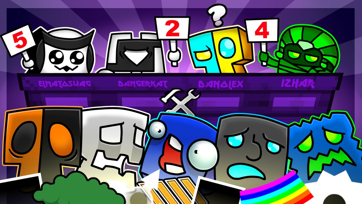 Este video fue UNA TORTURA editarlo 
Porfavor apoyen con su like y si pueden pasarse al estreno mucho mejor

Torneo en el que 10 creadores de Geometry Dash decoran estructuras
Para luego presentarlas a los jueces. QUIEN DECORE MEJOR GANA!

youtu.be/2TxfdyjwoD4