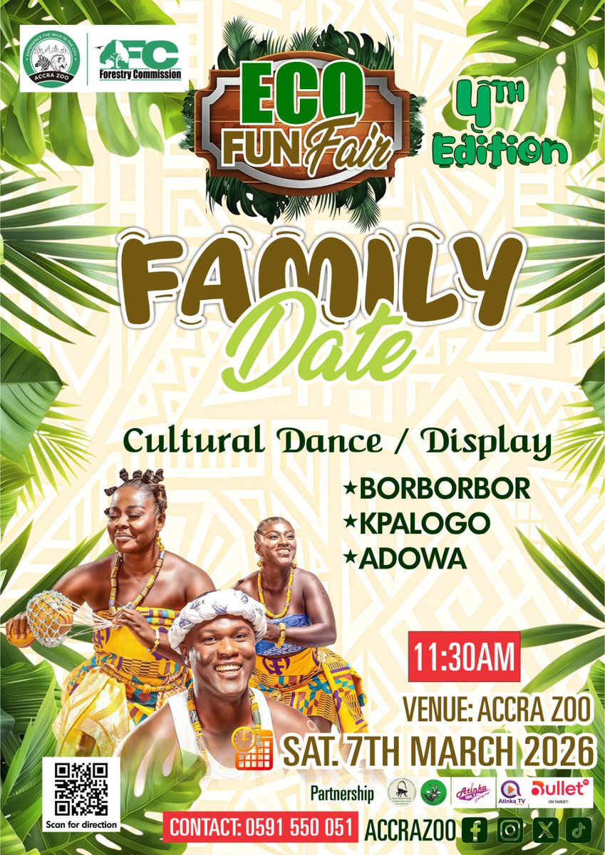 Accra_zoo_Gh's tweet photo. Make it a family weekend to remember at Accra Zoo. πΏ
Join us for a vibrant cultural dance.
A beautiful blend of tradition, rhythm, and nature.
Celebrate culture in the heart of the city.
#FamilyDate #CulturalDance #AccraZoo #EcoFunFair #CelebrateCulture https://t.co/EJh96AfTTG
