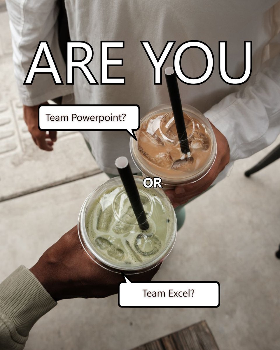 Two drinks, one question: 

Are you Team Slides or Team Spreadsheets? 💻☕