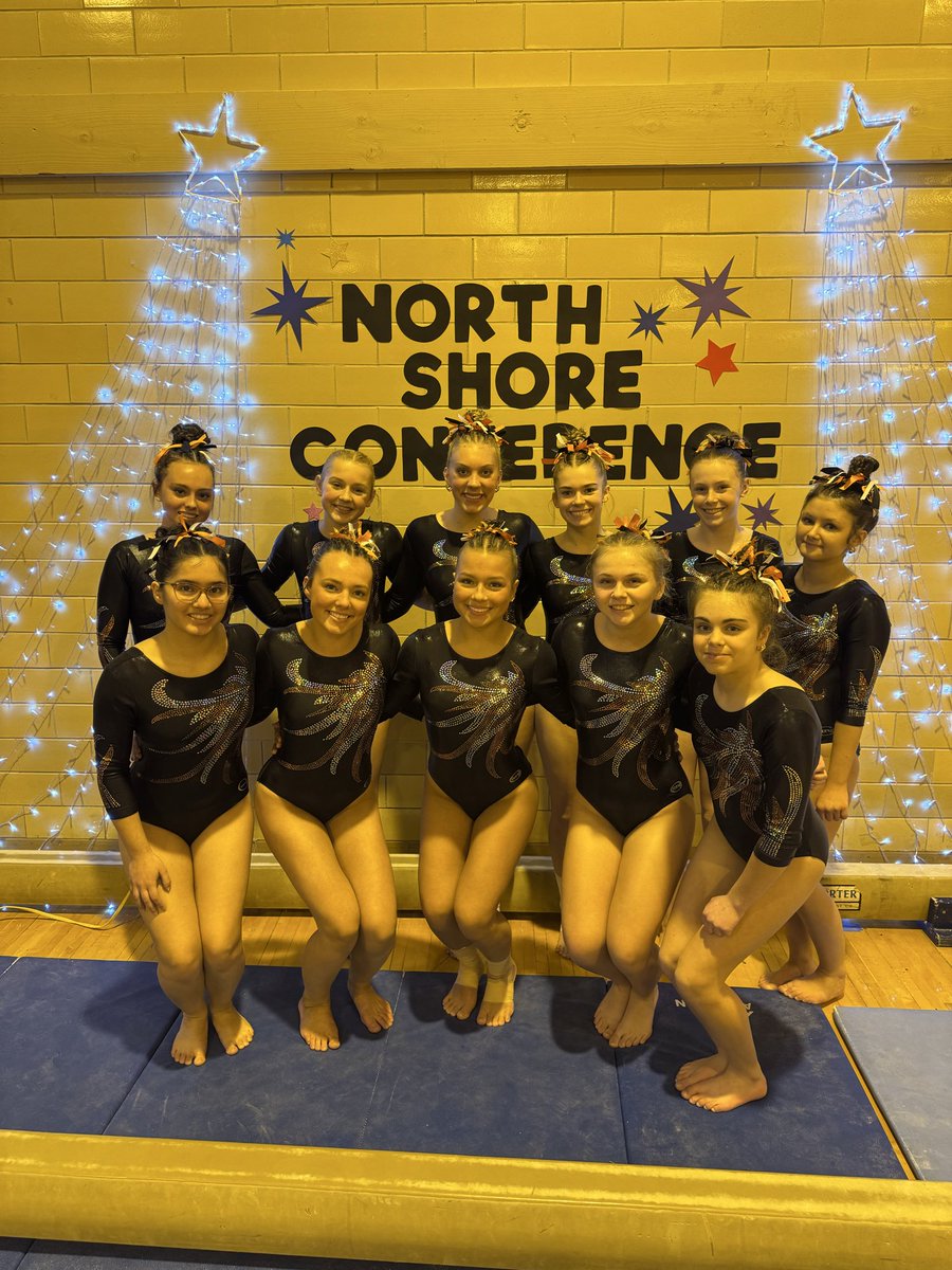 The girls are ready to rock it at the North Shore Conference Championship Meet! 🧡🖤