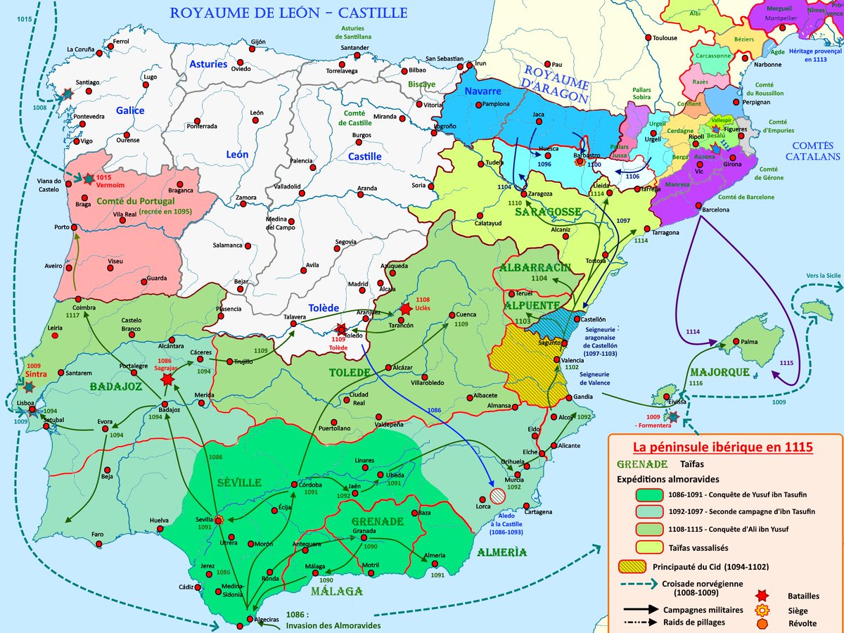 _Mazouz_'s tweet photo. The Battle of “Zallaqa” (<-- “the slippery place”; according to historical sources, it was called this because the battlefield was slippery with blood, as the battle was extremely bloody) in 1086 CE, fought near Badajoz in modern-day Portugal, was a decisive clash in al-Andalus, where Yusuf ibn Tashfin al-Lamti al-Sanhaji al-Maliki al-Ash‘ari (ق) (d. 500 AH / 1106 CE) and the Almoravids, alongside unified Maghreb and Andalusian forces, confronted Alfonso VI of Castile (d. 1086 CE). With superior strategy and coordination, they achieved a crushing victory, killing thousands, capturing leaders, and securing Muslim dominance. This triumph marked Yusuf ibn Tashfin's rise, after which he gained the title “Amir of the Muslims” (“Amir al-Muslimin”), uniting al-Andalus and the Maghreb under Almoravid authority.

Ibn Abi Zar‘ al-Fasi al-Maliki al-Ash‘ari (ق) (d. 726 AH) states in his major work “Rawd al-Qirtas”:

“With the sword they killed them in every mountain pass and plain, seizing them as pigeons peck up scattered grains, until night fell with its darkness between them. The Muslims spent that night upon their horses, killing, capturing, taking spoils, and thanking Allah ta‘ala for what He had granted them, until morning came. They performed the dawn prayer in the midst of the slaughter.

This tremendous defeat inflicted upon the unbelieving enemies was among the greatest of battles. In it were killed the kings of polytheism, their supporters, their defenders, and their champions. None of them escaped except the accursed Alfonso VI, heavily wounded, with a small band of about five hundred horsemen likewise gravely injured. Of them, four hundred died, and he entered Toledo with only one hundred of his guards and men.

This blessed campaign took place on Friday, the eleventh of Rajab in the year 479 AH. Around three thousand Muslims were martyred in it, men for whom Allah had already decreed goodness and sealed their lives with martyrdom.

The Amir of the Muslims, Yusuf (ibn Tashfin al-Lamti al-Maliki al-Ash‘ari, ق), ordered that the heads of the slain Romans (Iberians) be cut off. They were severed and gathered before him like mountains. From them he sent ten thousand heads to Seville, ten thousand to Cordoba, and likewise to Valencia, Zaragoza, and Murcia. He sent forty thousand heads to the lands across the strait (the Maghrib), and they were distributed among its cities so that people might see them and give thanks to Allah ta‘ala for the victory and goodness He had granted them.

It is reported that the Romans (Iberians) numbered one hundred and eighty thousand cavalry and two hundred thousand infantry. They were all killed, and none escaped except Alfonso with one hundred horsemen. On that day Allah humbled disbelief in the lands of al-Andalus, and for nearly sixty years they were unable to recover their strength.

On that day (Sultan) Yusuf ibn Tashfin took the title ‘Amir of the Muslims,’ which he had not been called before. Allah exalted Islam and strengthened its people. The Amir of the Muslims wrote announcing the victory to the lands across the strait and to Tamim, ruler of al-Mahdiyya. Celebrations were held throughout Ifriqiya, the lands of the Maghrib, and al-Andalus. The word of Islam was united. People gave charity and freed slaves in gratitude to Allah ta‘ala for His beautiful favor and bounty.”
