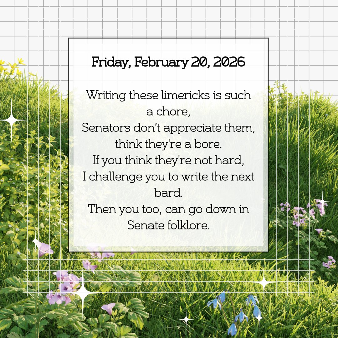 LarryListon10's tweet photo. As the Senator who got to motion approval of the daily journal this week, I couldn't resist adding a dash of whimsy with limericks — precisely because Senate proceedings deserve a little rhyme to the routine!

Thanks for the smiles, colleagues — it's been a fun few days! https://t.co/UOLip1aInN