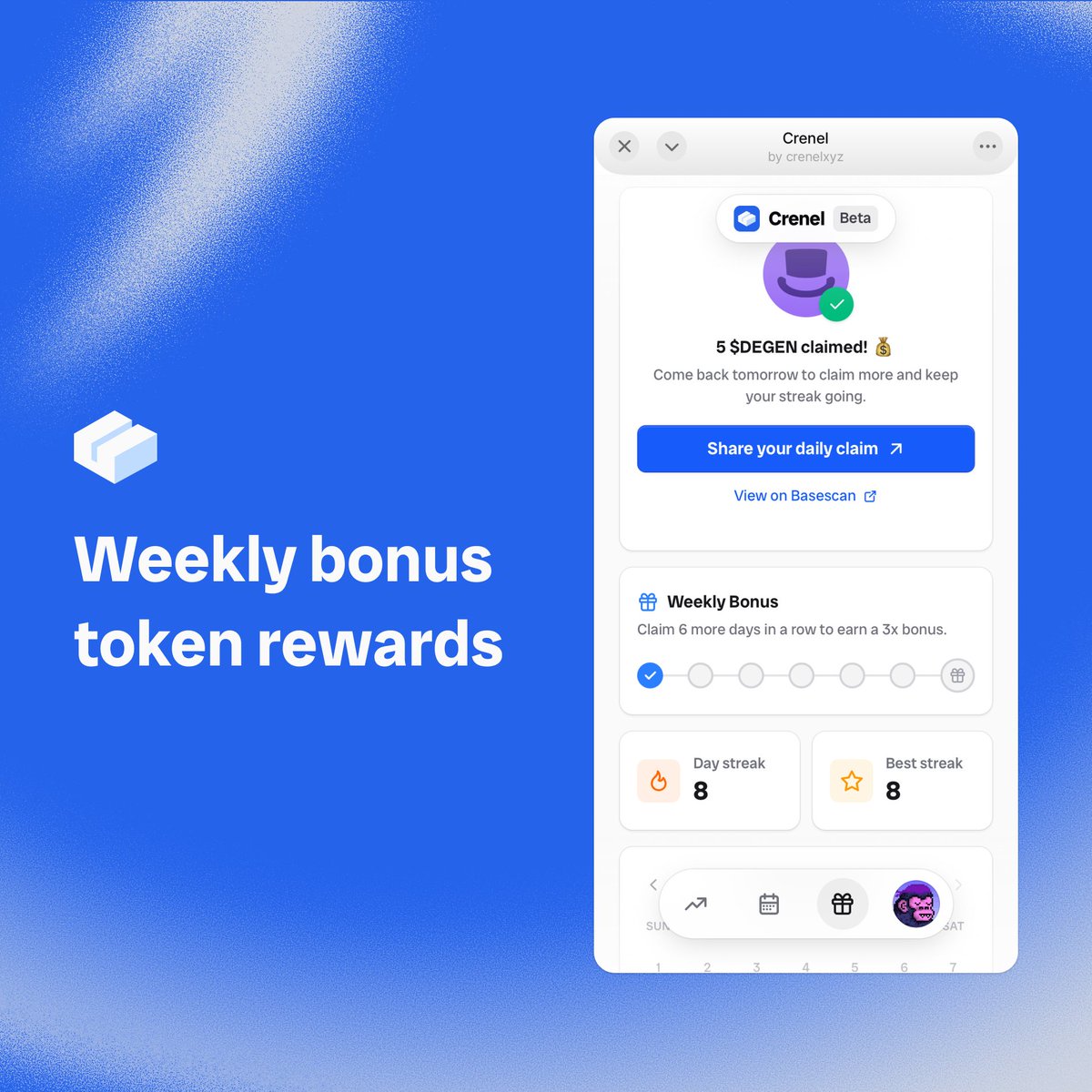 NEW: Earn a weekly 3x $DEGEN token bonus on top of your daily claims! 🔥

Continue your streak in the next post 👇