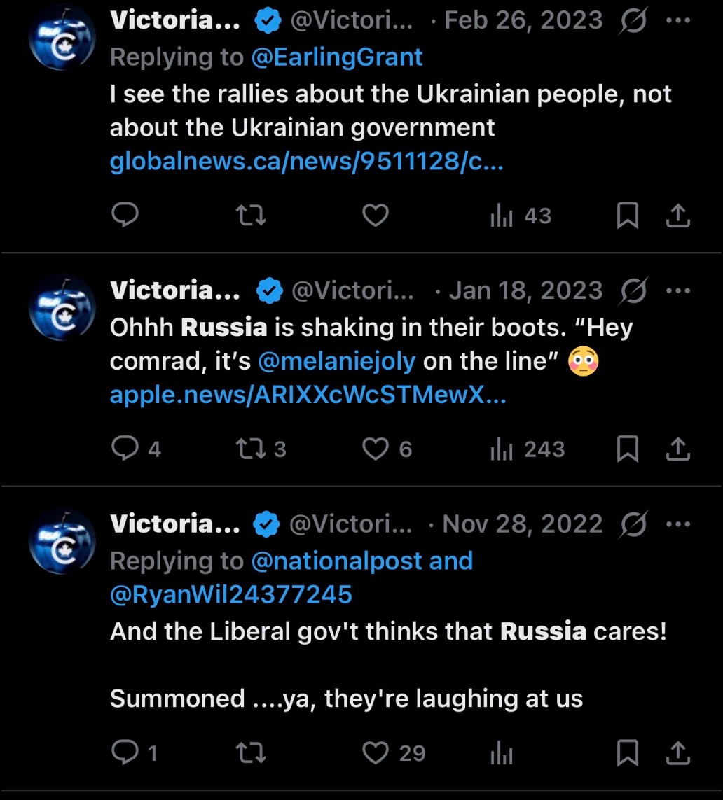 LouiseMensch's tweet photo. @Victoria59L You madam are a Russian. Literally a Russian. @csiscanada should take a look at your account. @gchq @aivd #FVEY https://t.co/Xa1qIzn9bV