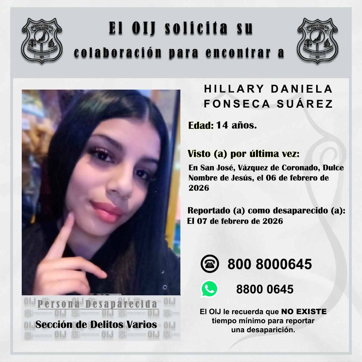 #DesaparecidosOIJ: La persona de la fotografía fue reportada como desaparecida.
