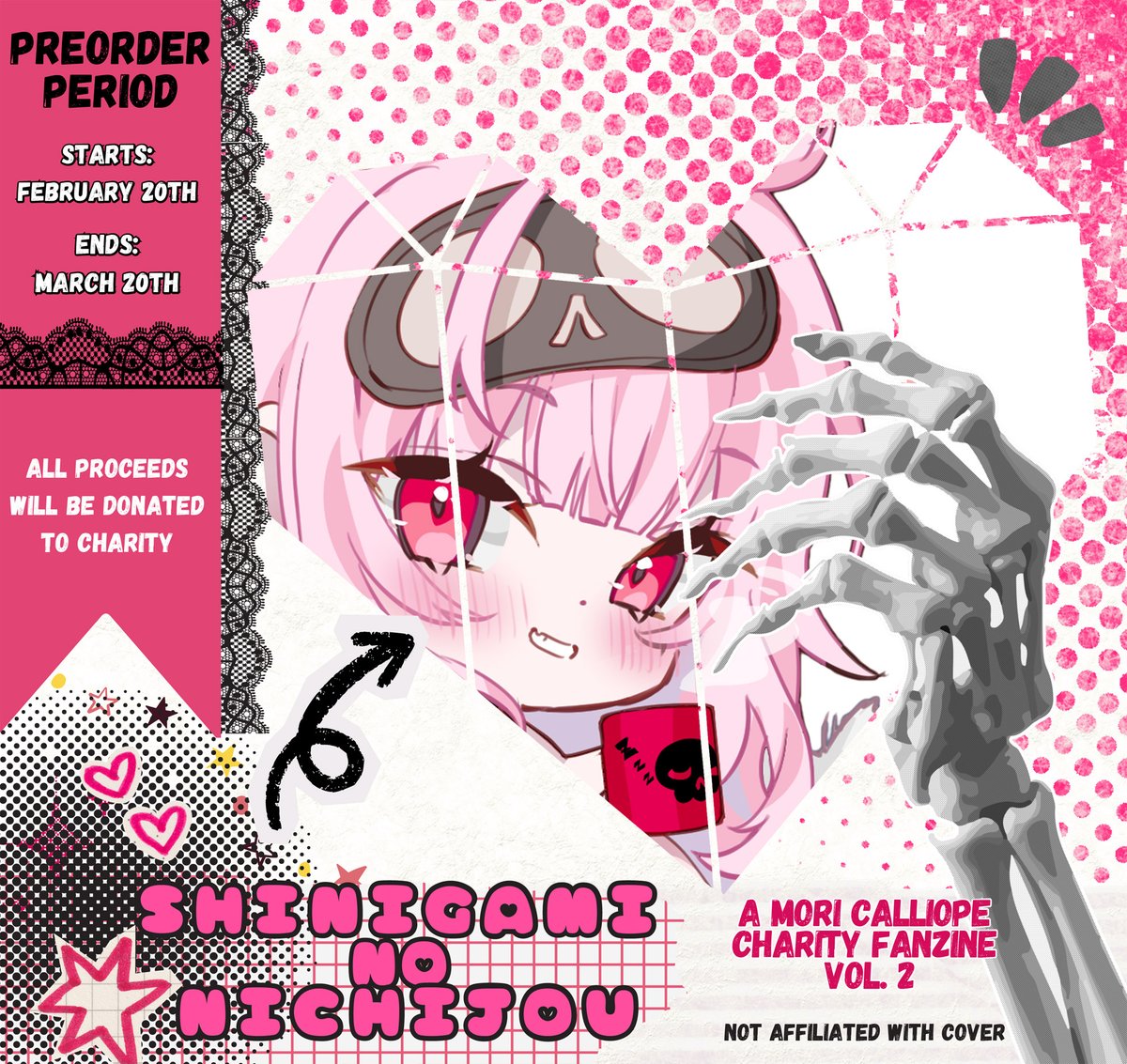 I participated in the charity fanzine for Mori Calliope! I drew the page art and sticker art! Check it out! Thank you so much✨
森カリオペちゃんの6周年の非公式チャリティー本に本文とステッカー用のイラストを描かせて頂きました！
#Shini_No_Nichi #callillust