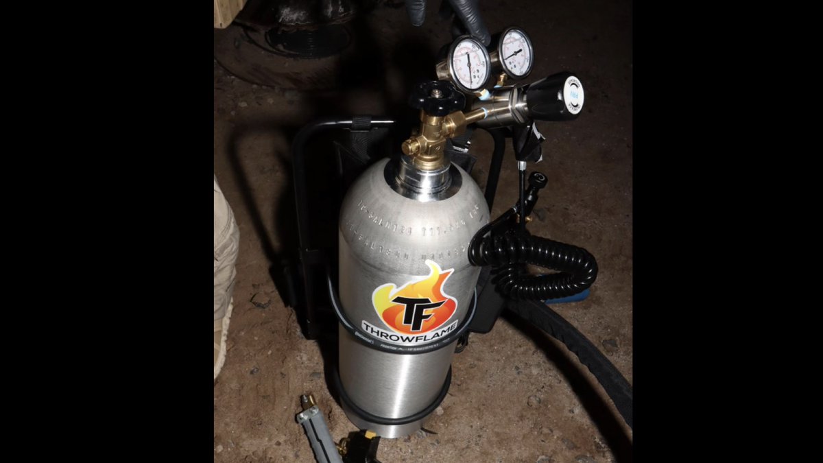 One of the items labeled as a flamethrower