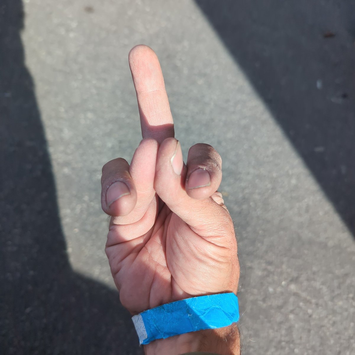 WyoMenace's tweet photo. @iheartmindy @ZOrtiz99 Dirty hands. Clean $$$. Setting up for the Construction Equipment show at the festival grounds by Circus Circus, hence the security wristband. https://t.co/qYJdTzuZ5z
