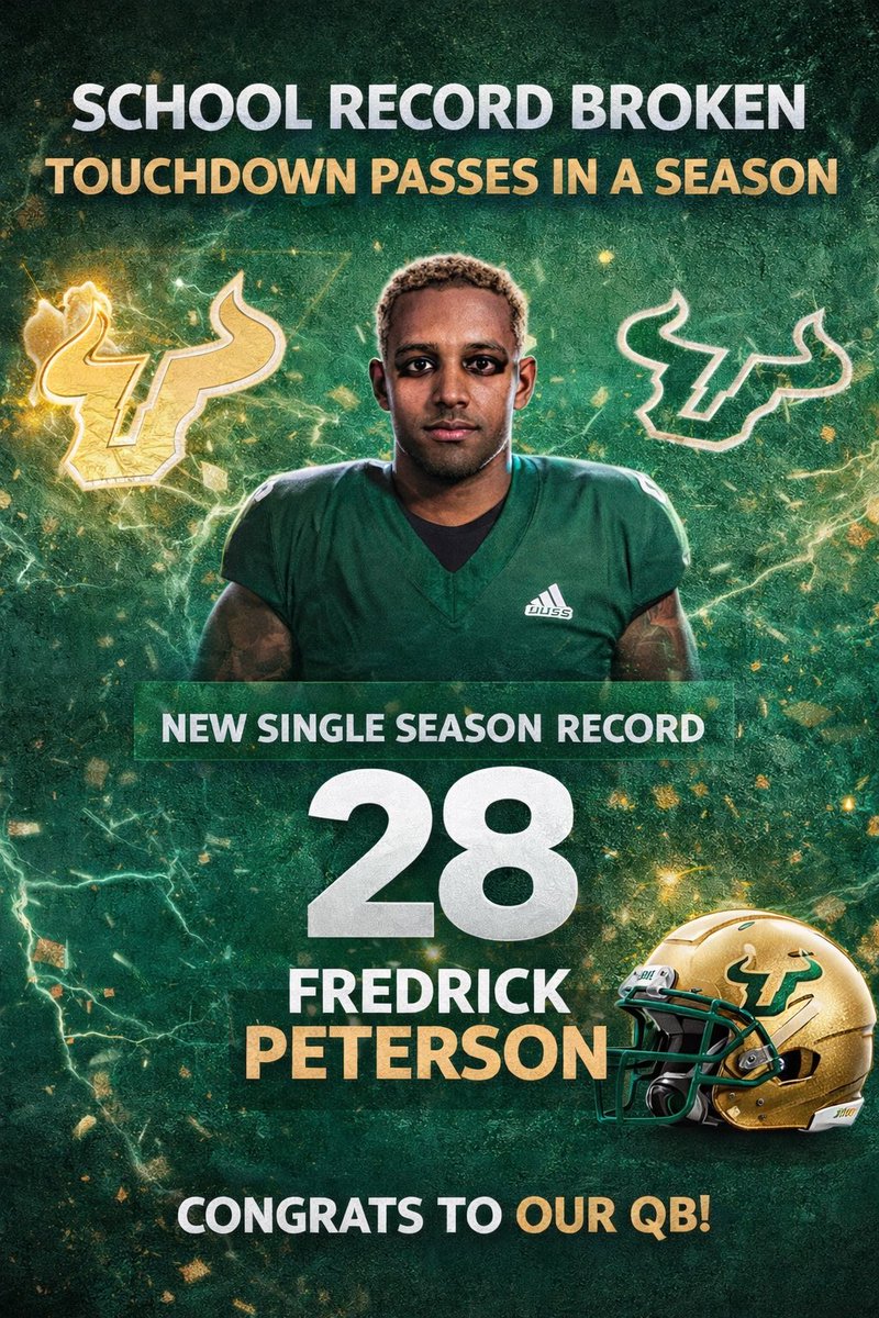 CoachJaxCalhoun's tweet photo. Congrats to QB1 on breaking the school record for passing TDS in a season.  Still more season left but proud of what he has done for this team.  We don’t sell fake play time like these other schools, you come to compete and perform.  #HornsUp #GoBulls #FutureCFB https://t.co/CdRVZWiaTe