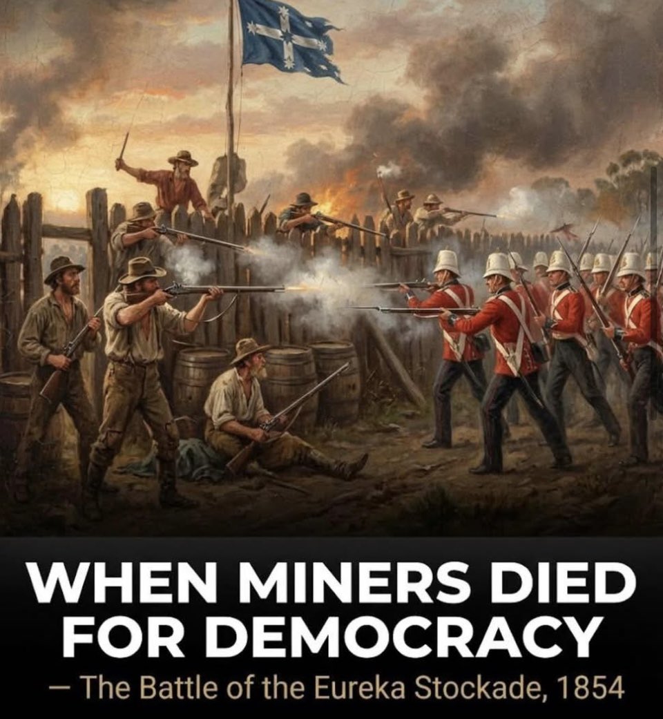 TruthFairy131's tweet image. In the 1850s, the Victorian Gold Rush was in full swing. People poured into Ballarat, chasing hope, opportunity &amp;amp; a better life.

But the government treated the miners harshly, forcing them to pay expensive licences, whether they found gold or not.

The miners had enough.

On