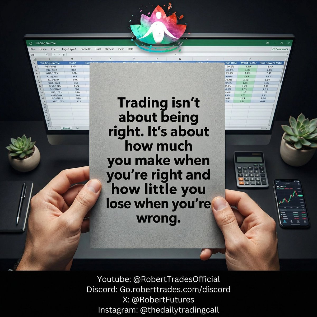 robertfutures's tweet photo. Trading isn’t about being right. It’s about how much you make when you’re right and how little you lose when you’re wrong

#RiskReward #WinRate #TradingMath #AccountGrowth #ProfessionalTrader #TechnicalAnalysis #InvestingTips #Success #PropTrading #FuturesTrading 

$ES $NQ $GC $CL