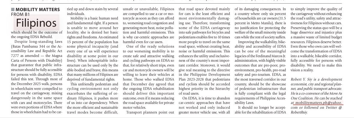 On EDSA, it is time to abandon car-centric approaches that have not worked and only induced greater motor vehicle use, with all of its damaging consequences. manilatimes.net/2026/02/21/bus…