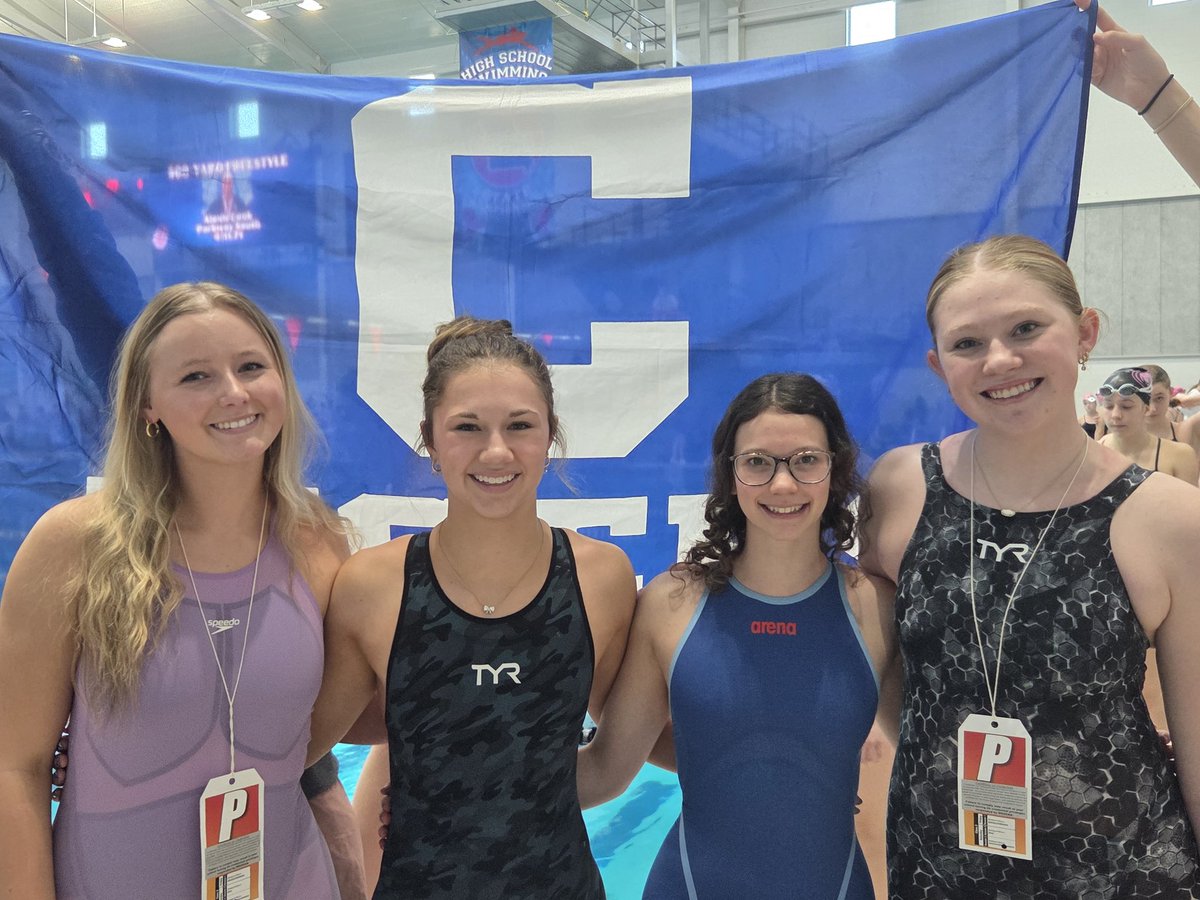 coachbmcbride's tweet photo. The Carthage 200 yard Medley Relay of Samuelson, Manning,  Dininger and Wallace swim a season best of 1:59.91 to finish 25th. Way to get us started, Lady Tigers. https://t.co/Lej2spEgae