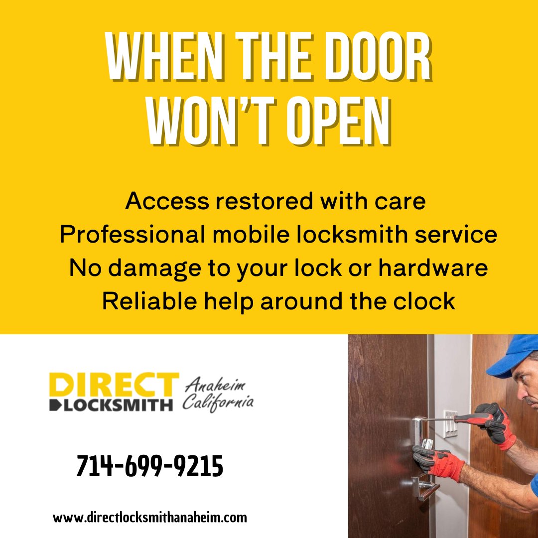 DirectLockCA's tweet photo. Instead of forcing the door and risking damage, professional mobile locksmith service resolves the issue safely and efficiently—protecting both your hardware and your peace of mind.
Handled calmly. Fixed properly.
#LocksmithService #MobileLocksmith #EmergencyAccess https://t.co/aKRnqb50ot