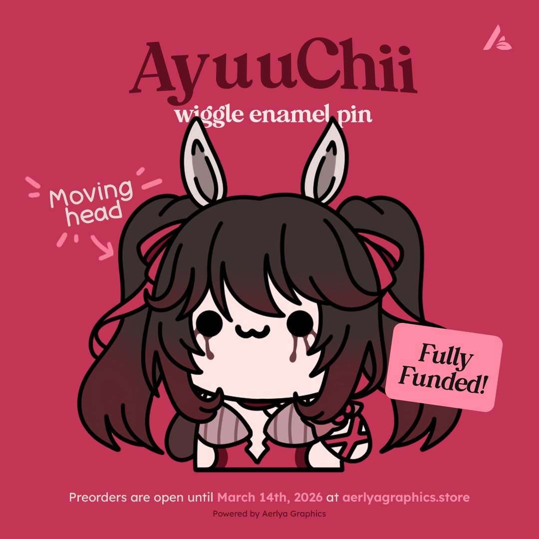Our exclusive AyuuChii wiggly pin is...

✨ FULLY FUNDED ✨

Thank you so much everyone!! 🥹

You can still get one until March 14th! You can even get a matching sticker too 🩷

Wiggly Ayuu Army 🎀