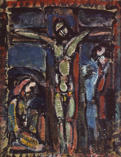 The Crucifixion by Georges Rouault
Date: 1937-1938

The Crucifixion is a central theme in Christian art. His unique style conveys the agony and sacrifice of Christ on the cross, inviting contemplation on the profound theological significance of this event.