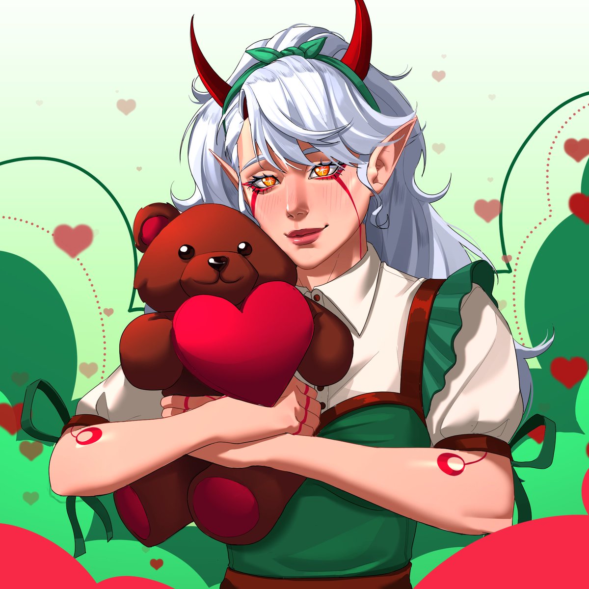 MidoriKaida's tweet photo. I wish I was hugging you instead~💚
🎨: @/HeyHigan 
#MidoriOniCafe https://t.co/iNSfcJ2Qq7