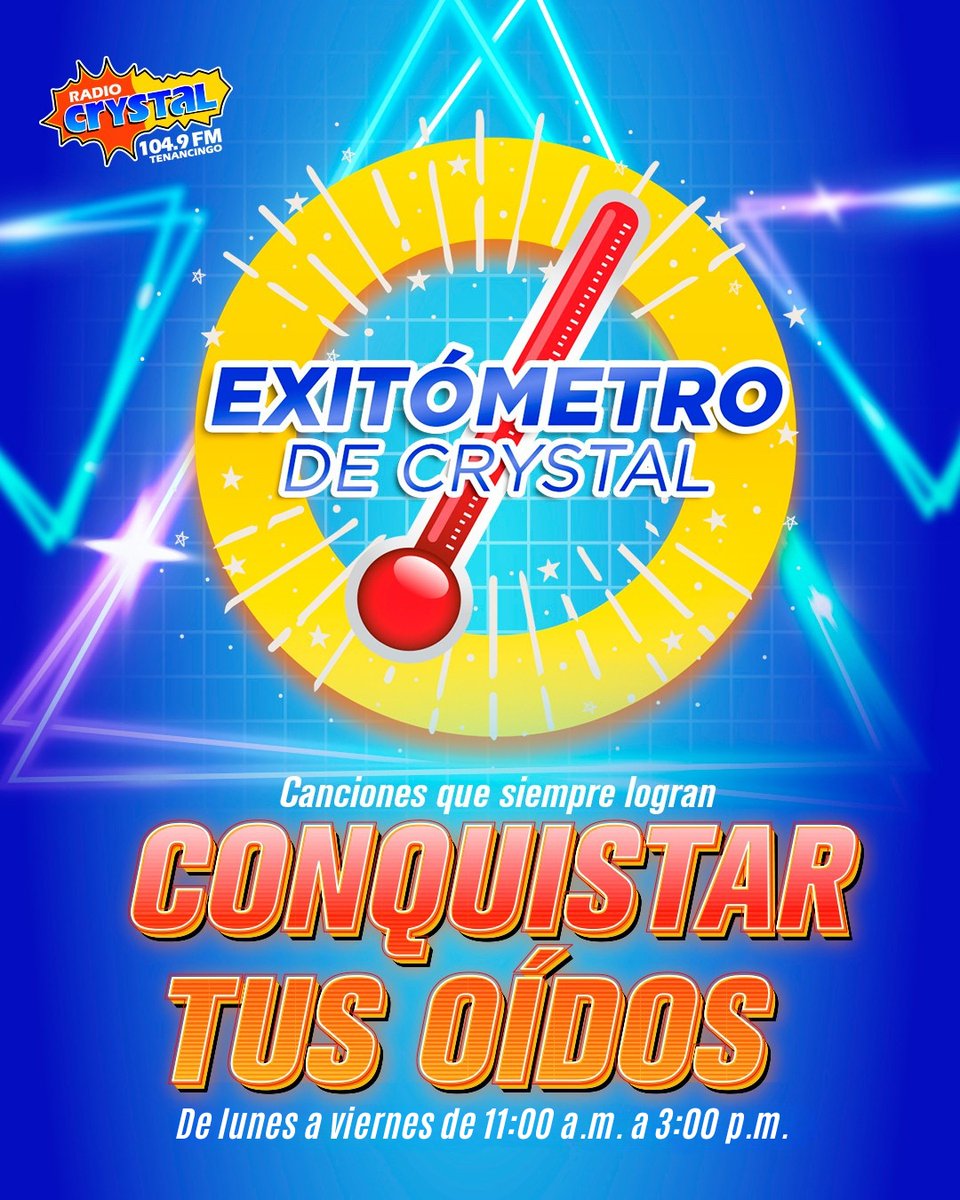 🎧 El Exitómetro de Crystal suena en Radio Crystal Tenancingo, 104.9 FM 🔥

De lunes a viernes, de 11:00 a.m. a 3:00 p.m.
¡Sintoniza y disfruta de los éxitos del momento! 🎶😎

#ExitómetroDeCrystal #RadioCrystalTenancingo #MúsicaTodoElDía