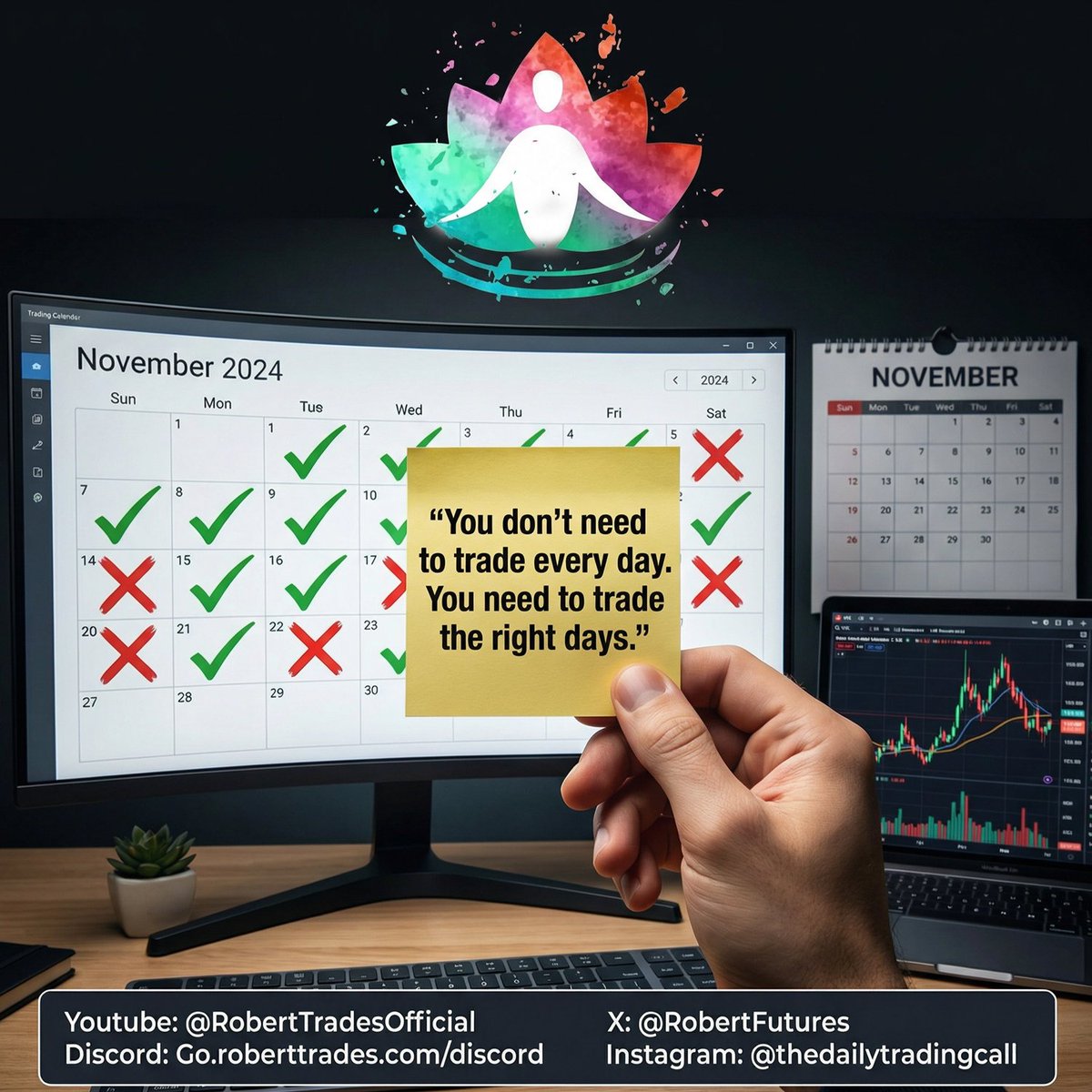 robertfutures's tweet photo. You don’t need to trade every day. You need to trade the right days
#QualityOverQuantity #Overtrading #Patience #MarketTiming #DayTrading #InvestingStrategy #SelectiveTrading #TraderLife #PropTrading #FuturesTrading
$ES $NQ $GC $CL https://t.co/vypwFlv4WK