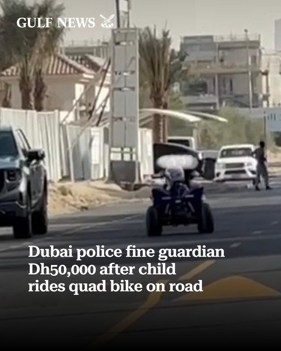 gulf_news's tweet photo. Dubai Police impose a Dh50,000 fine on a guardian after a child is caught riding a quad bike on public roads, highlighting the dangers and legal consequences of allowing minors to operate vehicles. Learn about the safety measures and legal... https://t.co/nuPws7T8Xv https://t.co/Tl5CCm4Q8g