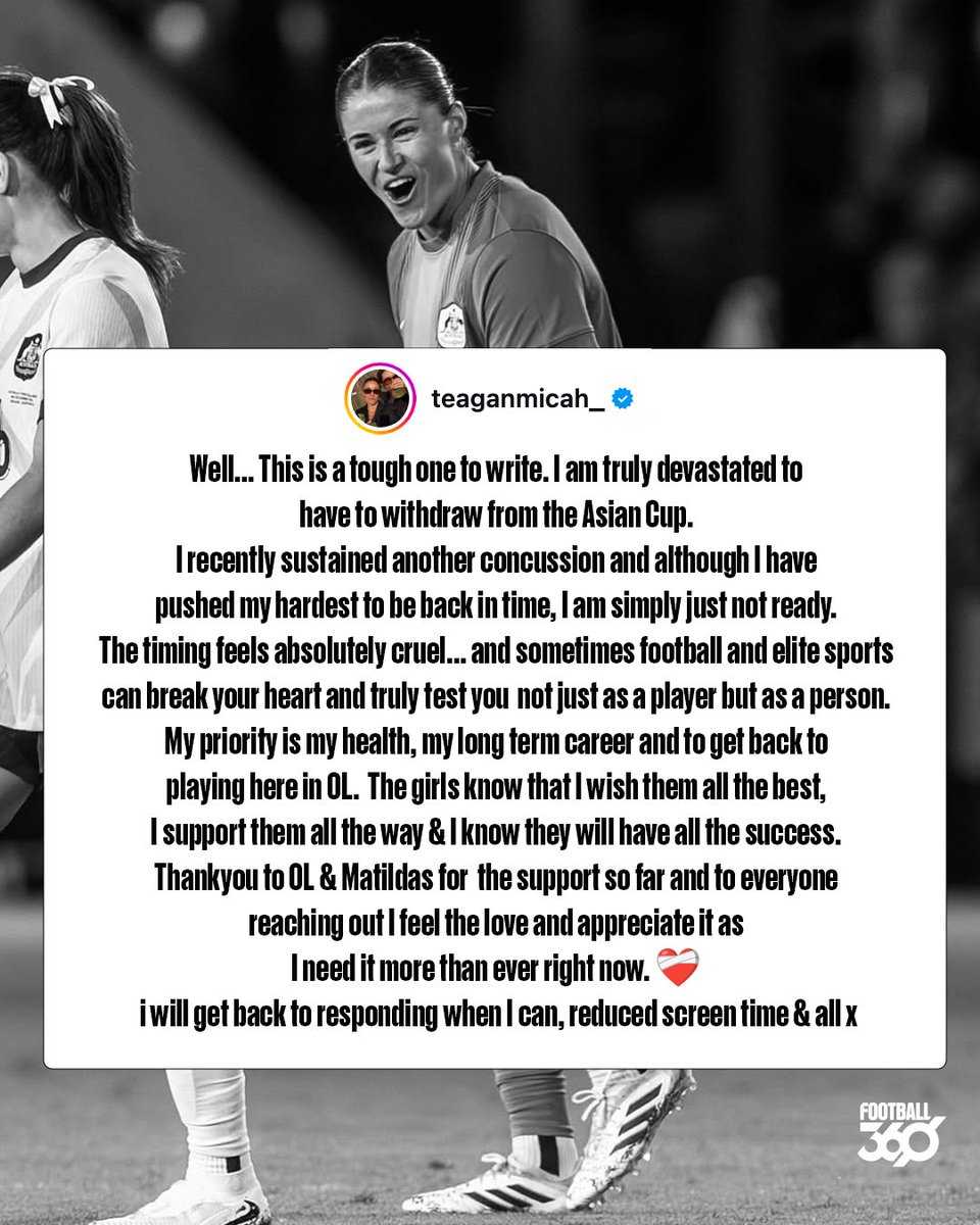 Matildas goalkeeper Teagan Micah posted this emotional message