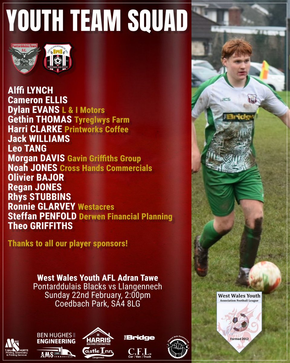 llangennechafc's tweet photo. Four squads. Four fixtures. Another big weekend ahead 🔴⚫

Firsts at Llangennech Park.
Seconds on the road to Penygroes.
Thirds in action at Elba.
Youth travelling Sunday.
Thanks to our player sponsors for backing the lads across every team 👏
#FightNotFold | #BrwydroNidPlygu https://t.co/msCOTdHdTH
