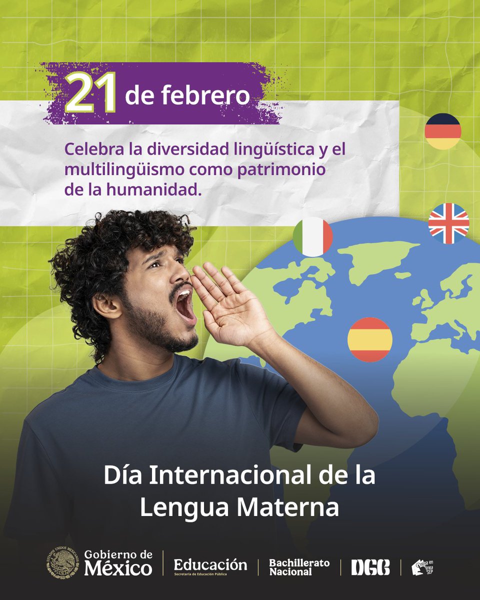 PrepaLineaSEP's tweet photo. 🗣️📚 Hoy conmemoramos el Día Internacional de la Lengua Materna.
Sigamos promoviendo, juntas y juntos, la diversidad lingüística como un patrimonio invaluable de la humanidad.
#LenguaMaterna #PrepaEnLíneaSEP #VaContigo https://t.co/uj3diSc0mG