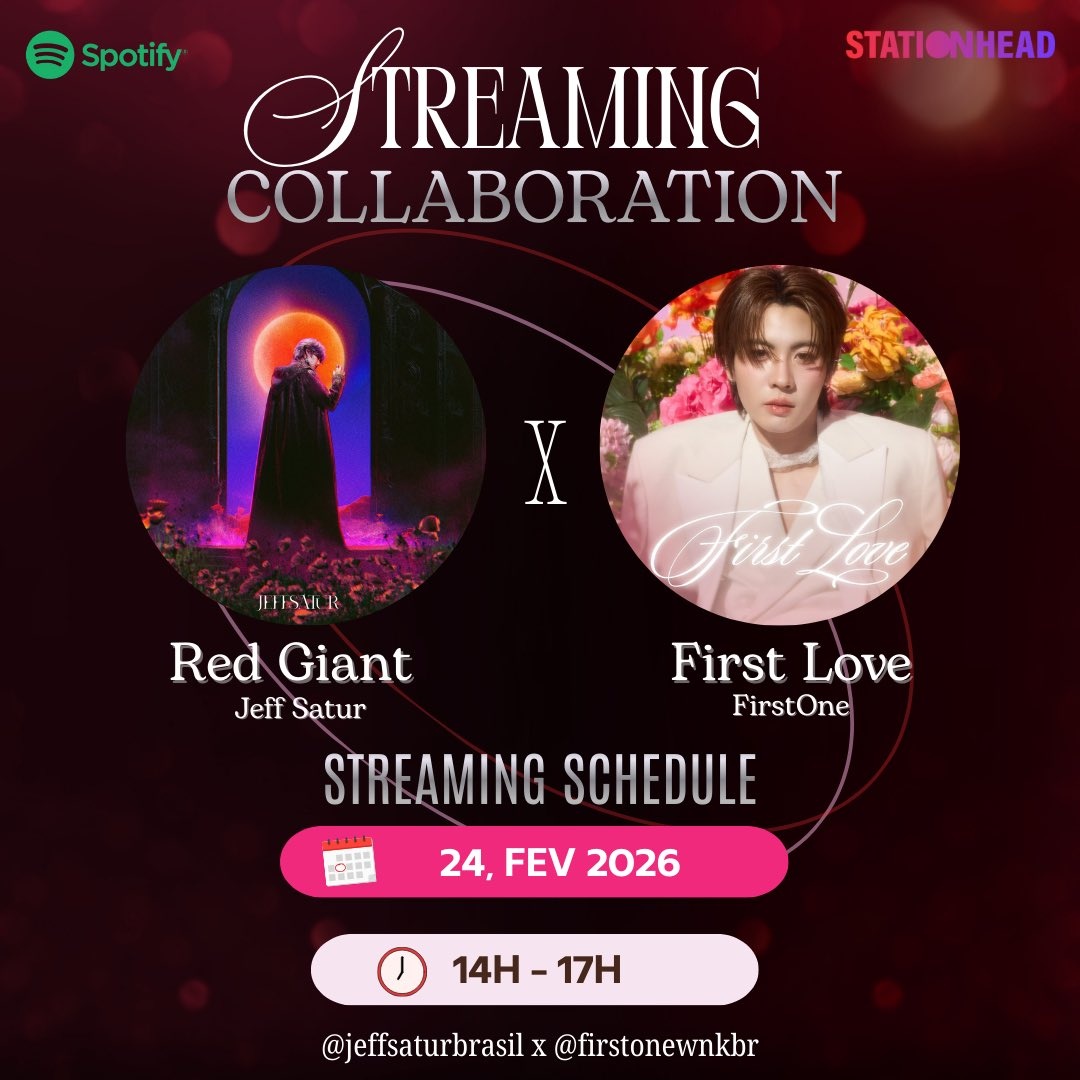 jeffsaturbrasil's tweet photo. ✨ STREAMING COLLABORATION PARTY✨
#StreamForFirstOnexJeffSatur
ขอชวนชาวทิดฟอนส์และแซทเทอร์เดย์ทุกคน มาจอย Streaming Party ของพวกเราใน Stationhead กันนะคะ! ❤️🎶
Convidamos todos os Tidfons e Saturdayss para se juntarem à nossa streaming party no Stationhead! ❤️🎶
𝐅𝐢𝐫𝐬𝐭𝐨𝐧𝐞 𝐖𝐚𝐧𝐧𝐚𝐤𝐨𝐫𝐧
🏆 TOTY Music Awards
— Popular Rookie Of The Year 2025
𝐉𝐞𝐟𝐟 𝐒𝐚𝐭𝐮𝐫
🔝Top 20 Spotify
💿EP Red Giante
🩷 HOST : @firstonewnkbr
❤️ CO-HOST : @jeffsaturbrasil
🗓️ : 24 fev,2026
🕗 : 00:00-03:00 AM (bbk time)
🕗 : 14:00 - 17:00 PM (🇧🇷)
ʚĭɞ ♡ ┈ #Firstone #StreamForFirstone #JeffSatur #Saturdayss ┈ ♡ʚĭɞ