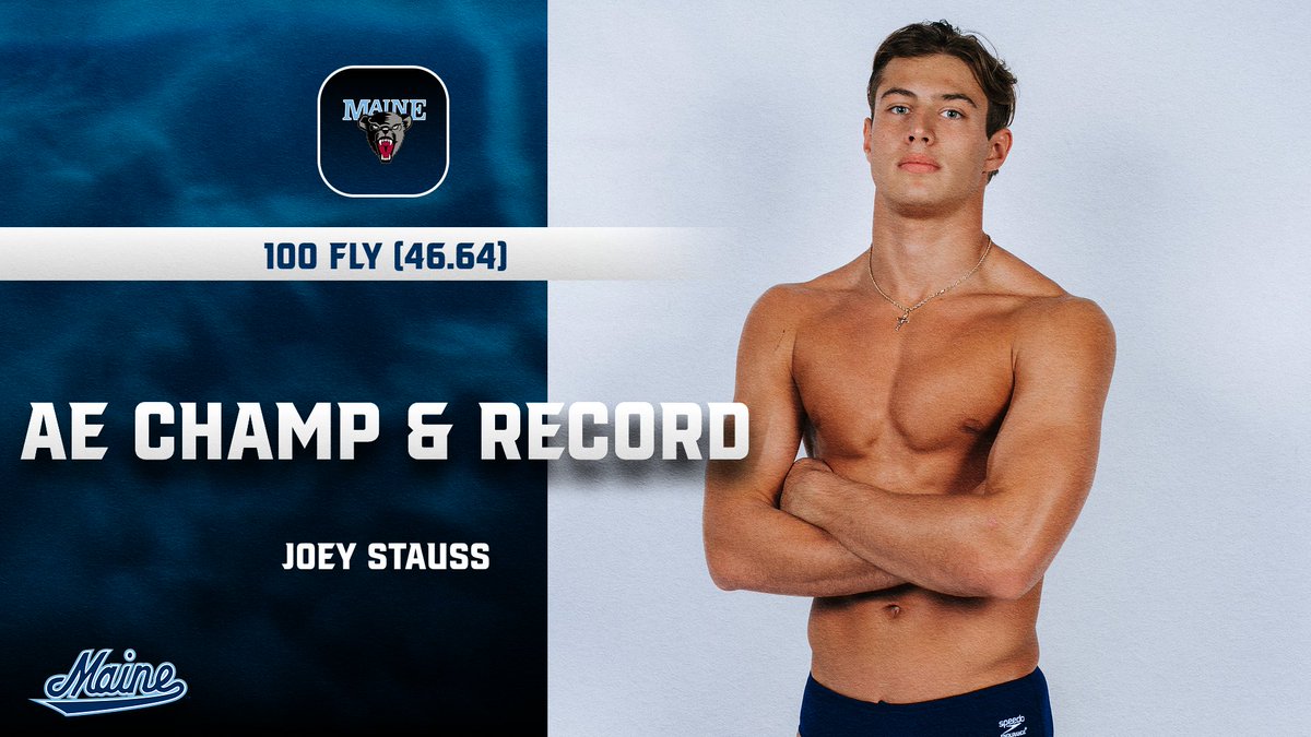 MaineSwimDive's tweet photo. 🥇 AMERICA EAST CHAMPION &amp; SCHOOL RECORD 🥇

Joey Stauss has WON the 100-yard butterfly with a school-record time of 46.64!

#BlackBearNation https://t.co/IC7msXRSj5