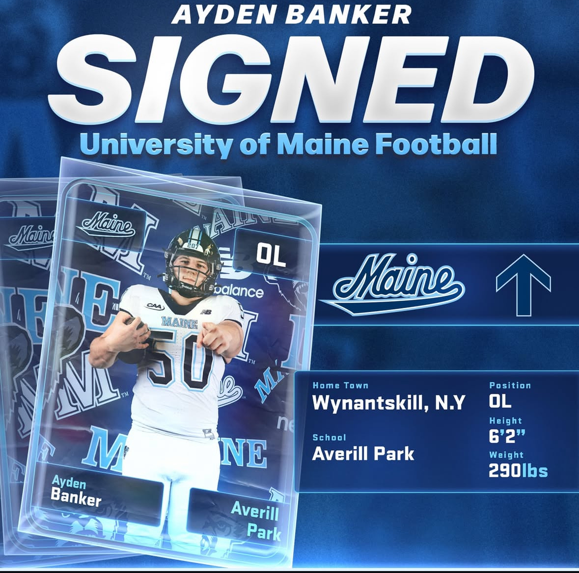 BigBankTheTank's tweet photo. After discussing with my family. I'm excited to announce my commitment to the University of Maine!!! @jr_gennaro5567 @AverillParkCSD @APHS_Football @AP_Athletics https://t.co/TEr3uFHEIK