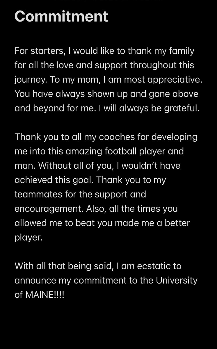 BigBankTheTank's tweet photo. After discussing with my family. I'm excited to announce my commitment to the University of Maine!!! @jr_gennaro5567 @AverillParkCSD @APHS_Football @AP_Athletics https://t.co/TEr3uFHEIK