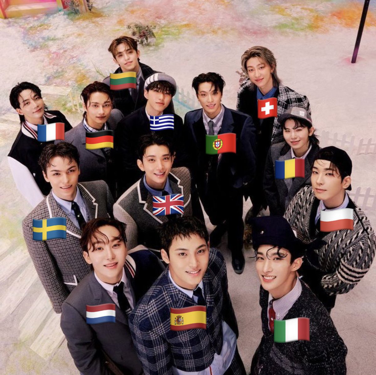 calicojimin_'s tweet photo. my take on seventeen if they were european
(anything is up for debate EXCEPT dk being italian and my brother woozi being romanian) https://t.co/P4en31zrYH