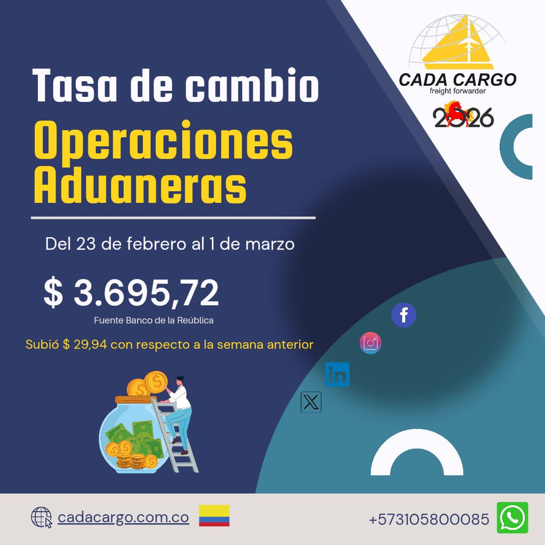 cadacargo's tweet photo. 📊 Información clave para tu operación aduanera 📣

Ya está disponible la tasa de cambio oficial que aplicará esta semana en procesos de comercio exterior.🛂

En Cada Cargo SAS trabajamos para mantenerte siempre informado.

#CadaCargoSAS #TasaDeCambio #TRM #SolucionesLogísticas https://t.co/bhvSxRnxmM