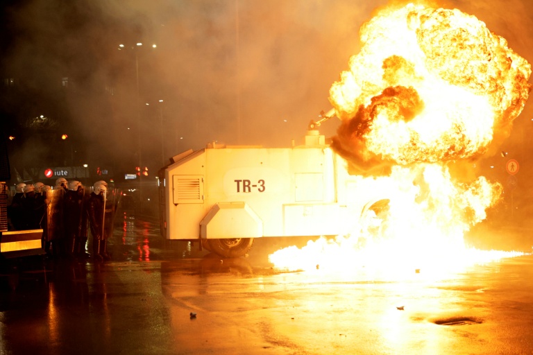leadersmena's tweet image. #Albanian #police fire water #cannon and #teargas to break up new #anticorruption #protests by #opposition right-wing #demonstrators who hurled #fireworks and homemade petrol #bombs.