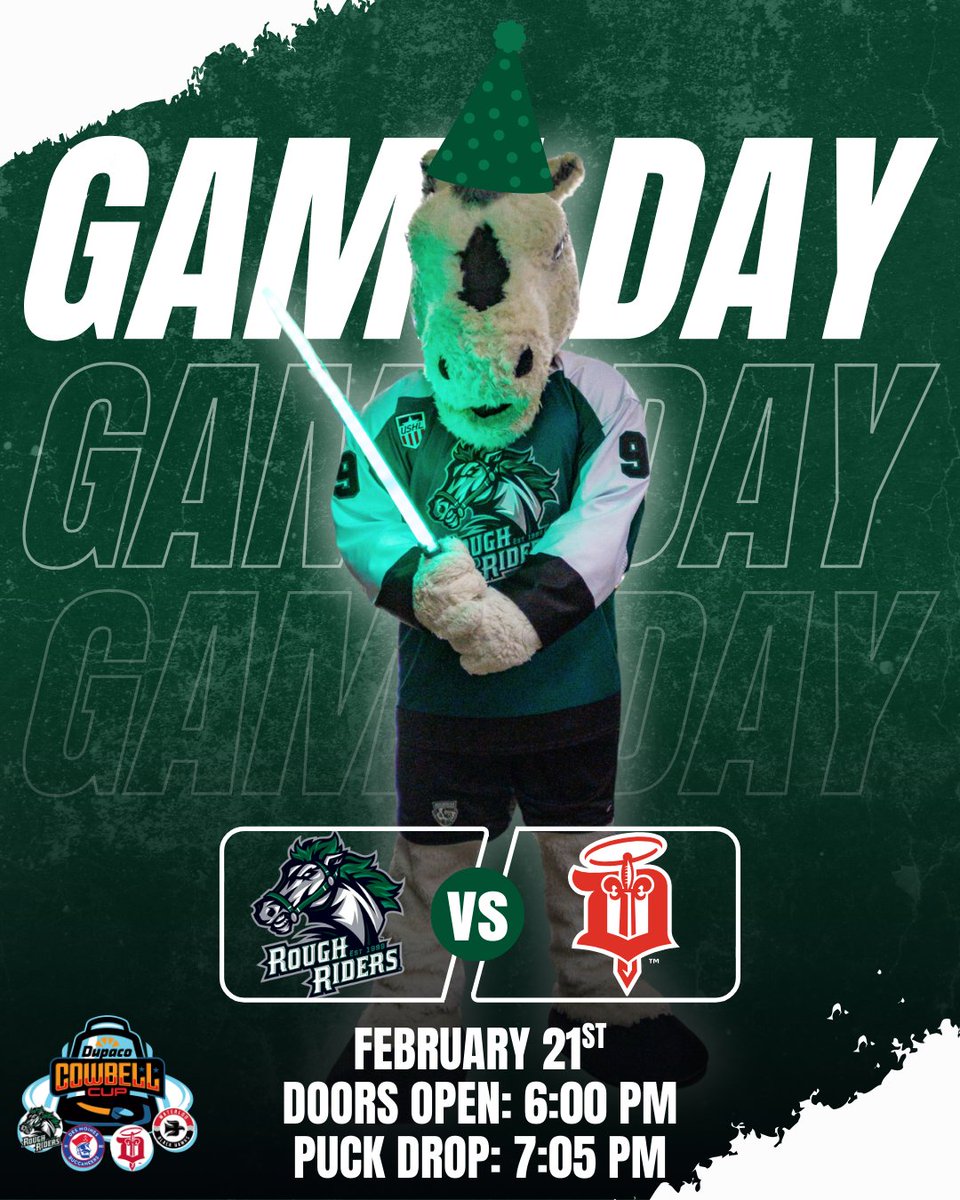 It’s Star Wars Night &amp; we’re celebrating Ricochet’s Birthday!

🆚 Dubuque Saints
📆 Saturday, February 21st
⏰ Doors open: 6:00 PM, Puck Drop 7:05 PM

You don’t want to miss this Dupaco Cowbell Cup matchup!

🎟️Get your tickets now: tickets.roughridershockey.com

#LetsRide