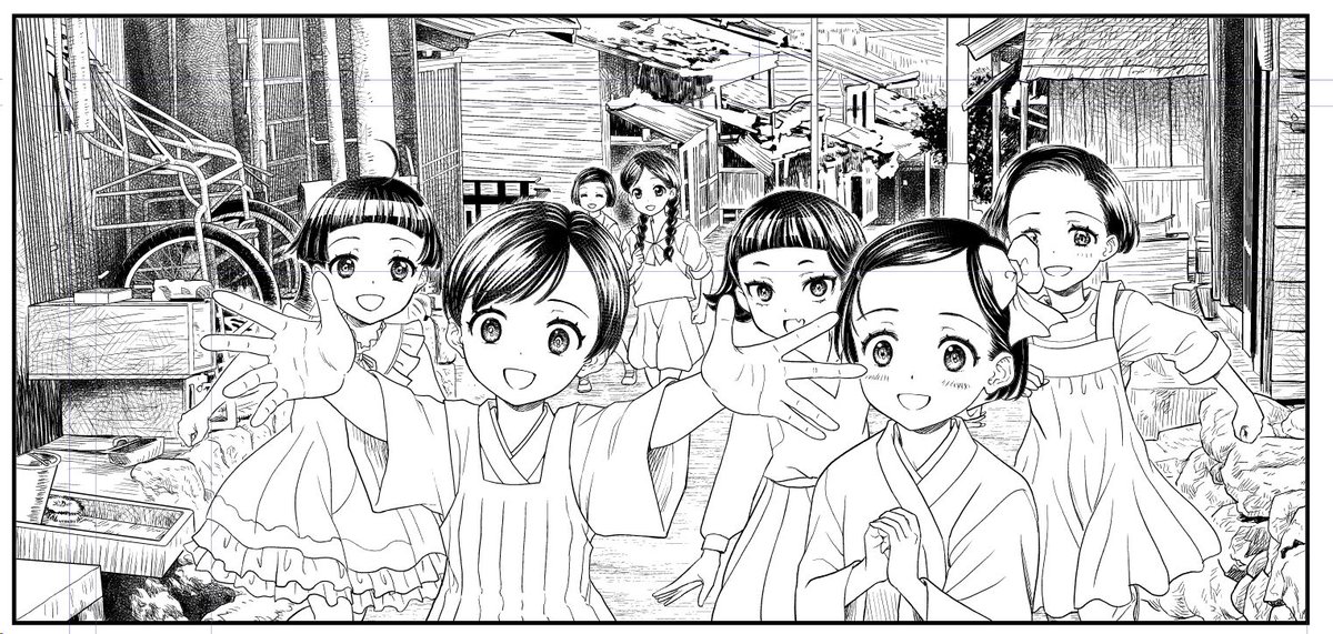 着物の合わせ目が…。😅
ちゃんと合わせて直したつもりだったのに、
下書きが正しくて、反転したまま間違いだと思って修正した模様…。
この人たち死人みたいなもんなんでこのままでも…?ww 