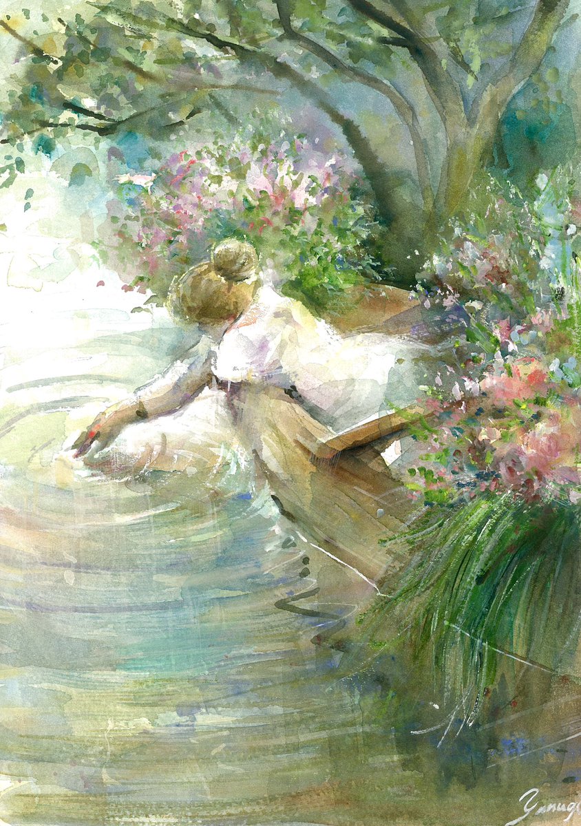 水面と紫陽花 #透明水彩 #水彩画 #art #watercolor