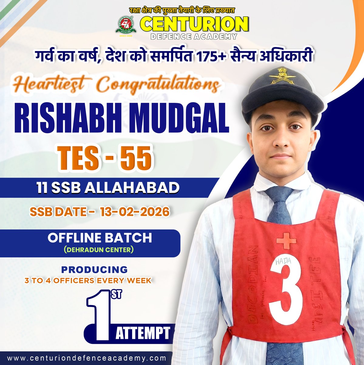 centurionaca's tweet image. Following the footsteps of his father, who served the nation through the Air Force, Rishabh Mudgal has now moved one step closer to the same path of service. In his very first attempt, he secured a recommendation under TES-55 Entry
#TES55 #FirstAttemptSuccess #SSBSuccess